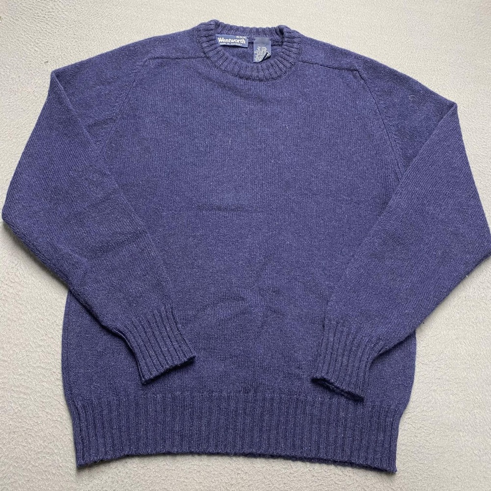 VTG Wentworth‎ Sweater Mens XL Blue Crew Neck Wool Nylon Tight Knit Pullover 90s